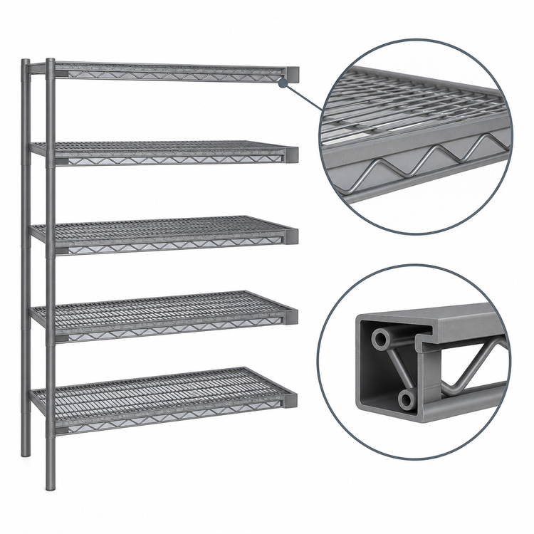 Product image #3 for Eagle Valu-Master 5-Tier Add-On Wire Shelving Unit, 60 x 18 x 74 Inches, Pewter Gray Epoxy Finish