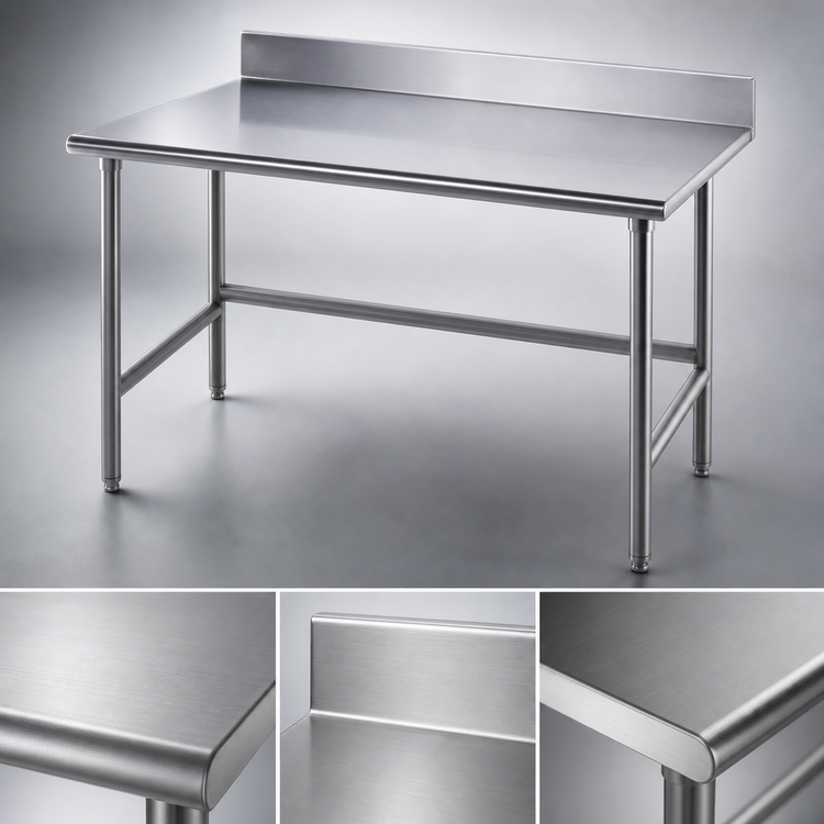 Product image #3 for Advance Tabco 48" x 24" 14-Gauge 304 Stainless Steel Work Table with 5" Backsplash and Open Base