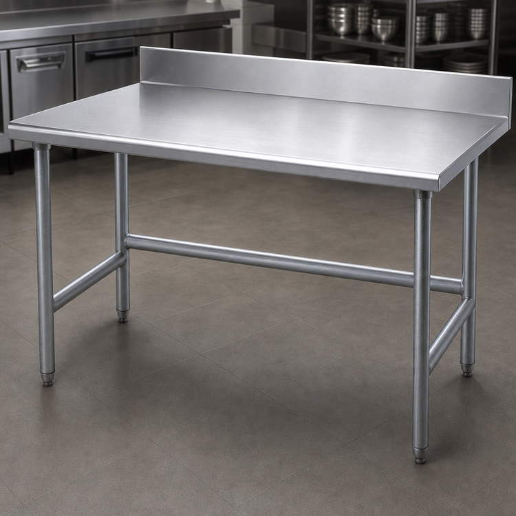 Product image #3 for Advance Tabco 60 Inch x 24 Inch 14 Gauge 304 Stainless Steel Work Table with 5 Inch Backsplash and Galvanized Open Base