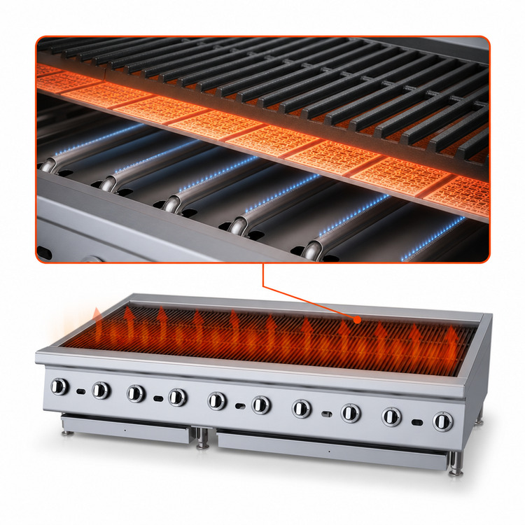 Product image #3 for Garland GTBG60-NR60 60-Inch Heavy-Duty Gas Radiant Countertop Charbroiler with Non-Adjustable Cast Iron Grates