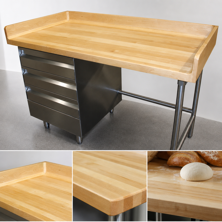 Product image #3 for Wood Top Bakers' Table with 3-Tier Left Drawer Base, 96 x 36 Inches