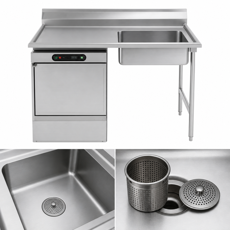 Product image #3 for Eagle Group UDT-5L-16/3 60-Inch Undercounter Soiled Dish Table with 304 Stainless Steel Top, Pre-Rinse Sink, and Left-Side Dishwasher Layout