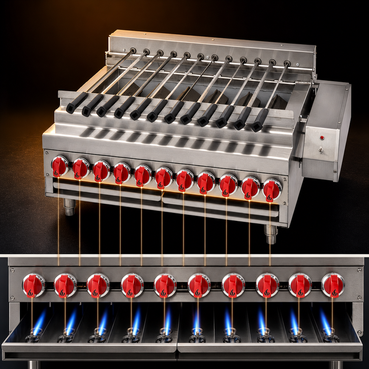 Product image #3 for American Range ARKB-60-R 60-Inch Countertop Gas Rotisserie Kebob Broiler, 10 Burners, 300,000 BTU