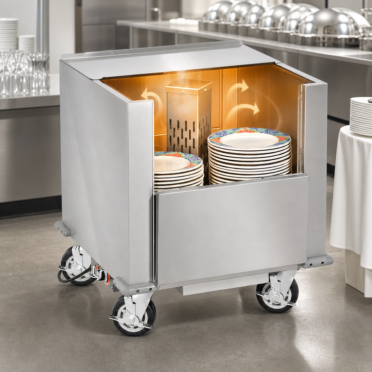 Product image #4 for FWE Heated Dish Storage Cart / Queen Mary Banquet Cart, 120-200 11-Inch Plate Capacity, Stainless Steel