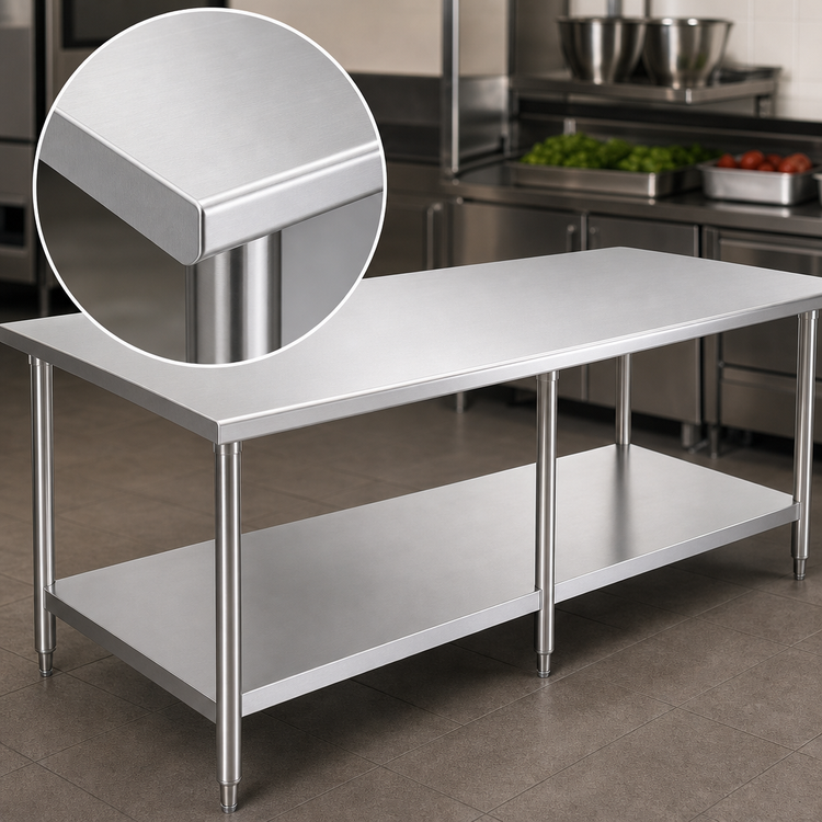 Product image #3 for Eagle Spec-Master 84 Inch x 48 Inch 300 Series Stainless Steel Work Table with Rolled Edge and Adjustable Undershelf