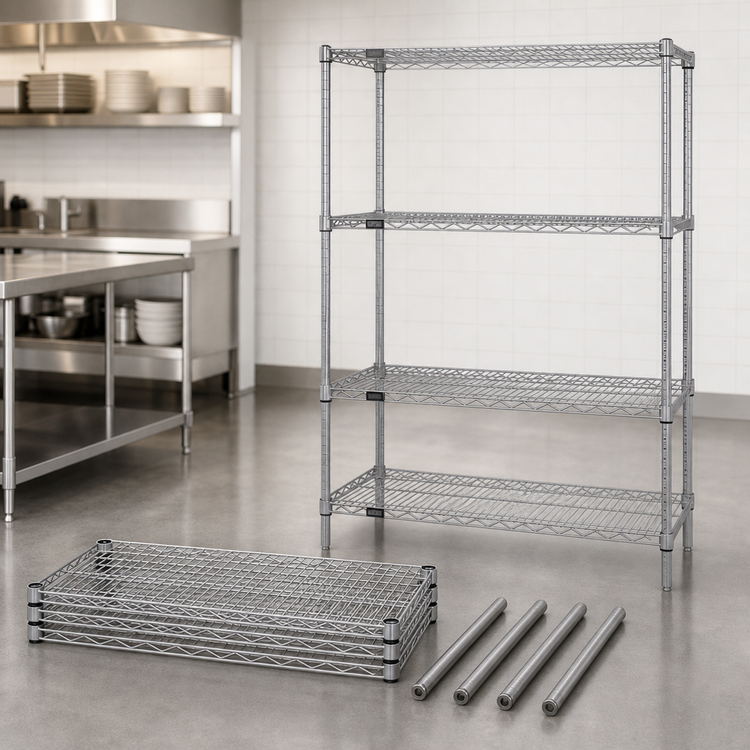 Product image #3 for Quantum 54 in. W x 14 in. D x 54 in. H Stationary Wire Shelving Starter Kit, 4 Shelves, 304 Stainless Steel