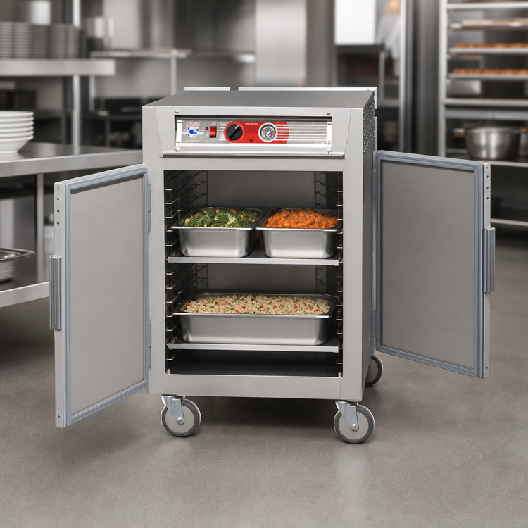 Product image #3 for Metro C5 6 Series Mobile Half-Height Pass-Thru Heated Holding Cabinet with Solid Doors, Universal Wire Slides, 120V