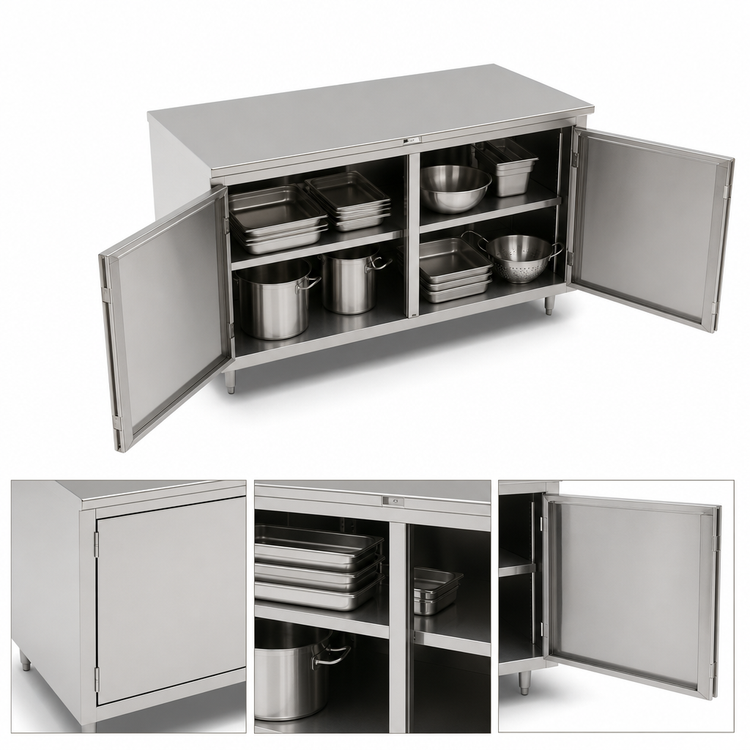 Product image #3 for John Boos Enclosed Stainless Steel Work Table with Cabinet Base and Hinged Doors, 60 x 36 Inches