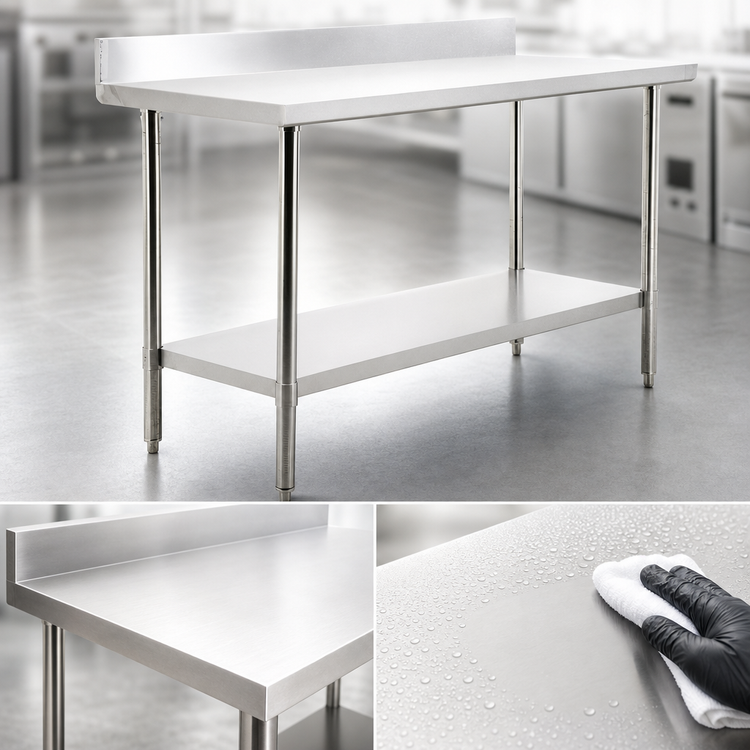 Product image #3 for Omcan 72-Inch Stainless Steel Work Table with 4-Inch Backsplash and Undershelf