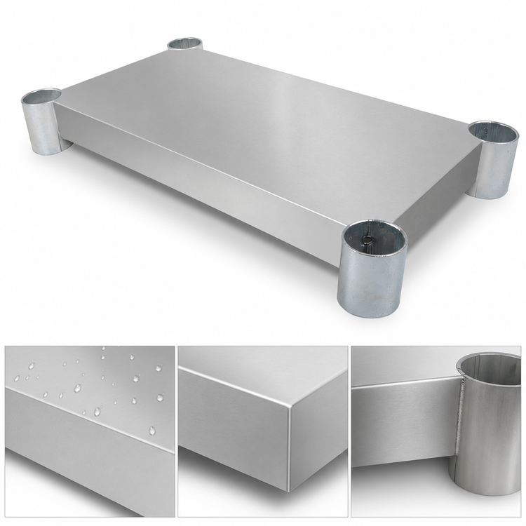 Product image #3 for BK Resources 48-Inch x 36-Inch 18-Gauge 18/430 Stainless Steel Undershelf for Work Table