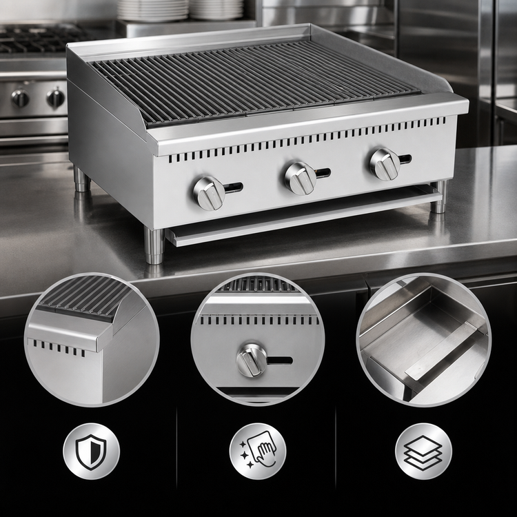 Product image #4 for CookRite ATCB-36 36-Inch Countertop Natural Gas Charbroiler with 3 Burners and Lava Briquettes