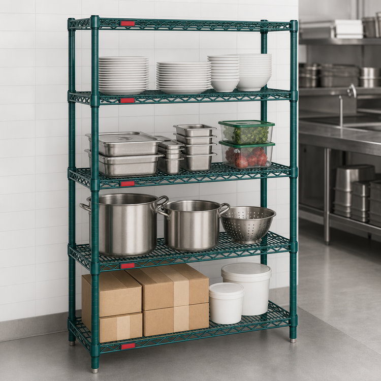 Product image #3 for Eagle Group Valu-Gard Stationary 4-Tier Starter Wire Shelving Unit, 36 x 24 x 63 Inches, Green Epoxy