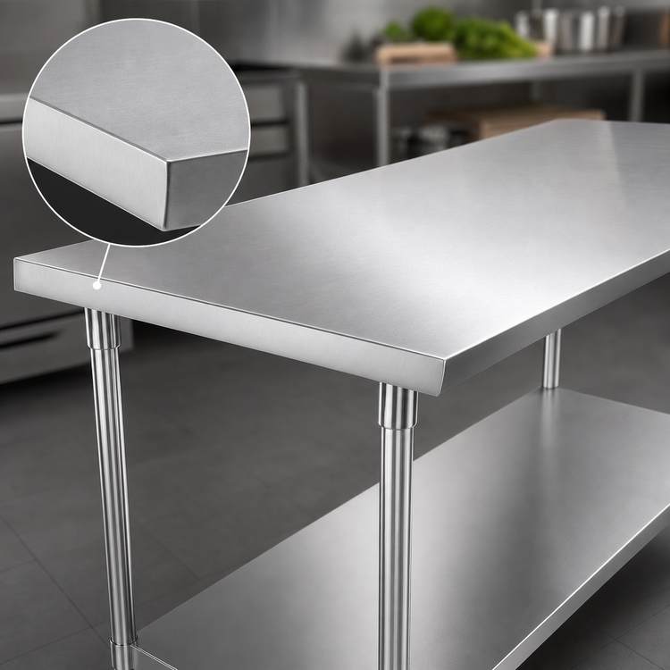 Product image #3 for John Boos Stallion 60 Inch x 36 Inch 14 Gauge Stainless Steel Top Work Table with Stallion Safety Edge, Galvanized Base, and Adjustable Undershelf