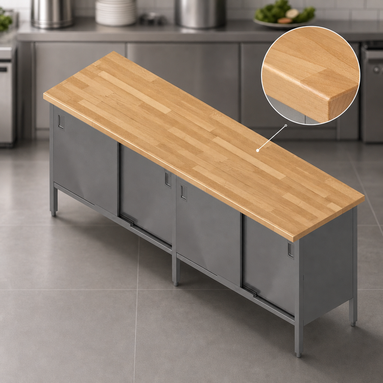 Product image #3 for John Boos Enclosed Base Wood Top Work Table with Sliding Doors, 120 in. x 30 in., 1-3/4 in. Maple Top, Stainless Steel Base