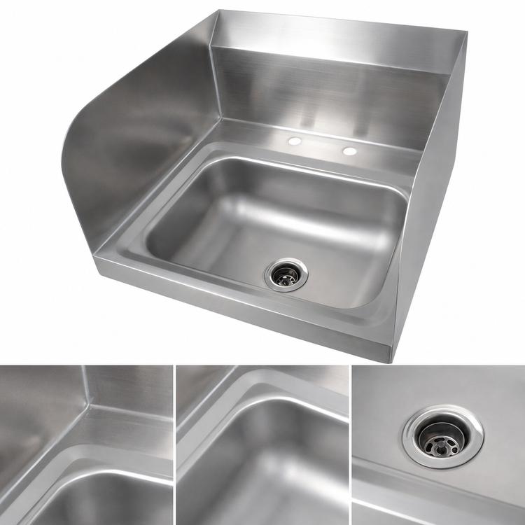 Product image #3 for John Boos Pro-Bowl Wall-Mount Stainless Steel Hand Sink with Left and Right Side Splashes, 14 x 10 x 5 Bowl