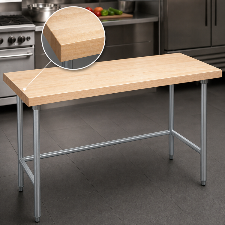 Product image #3 for Advance Tabco 48" W x 24" D 1-3/4" Thick Maple Top Work Table with Galvanized Open Base