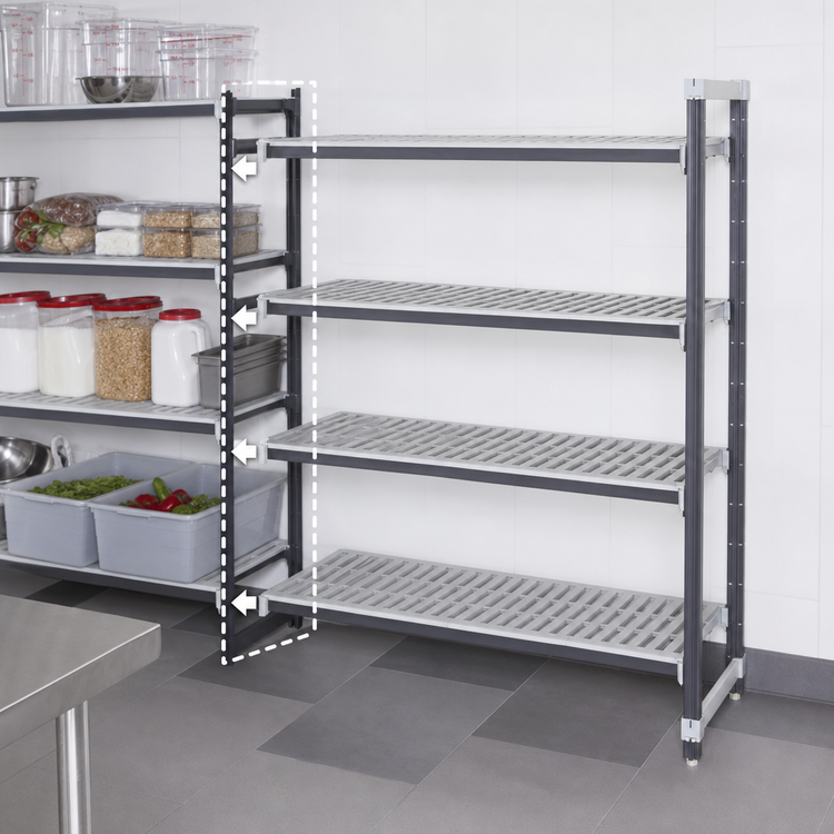 Product image #3 for Cambro Camshelving Elements XTRA 21 x 24 x 72 Inch 5-Tier Vented Stationary Add-On Polymer Shelving Unit, Speckled Gray
