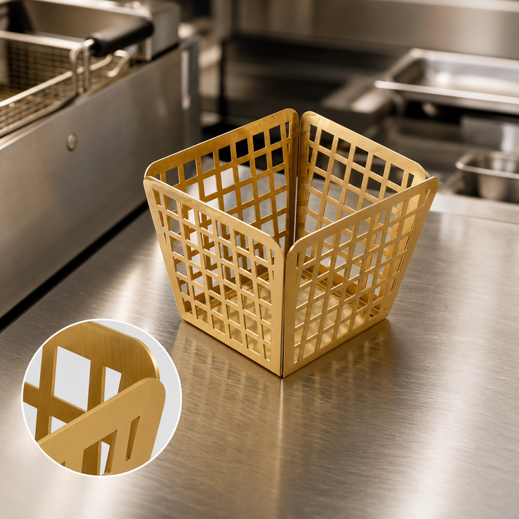 Product image #4 for Laser Cut Rectangular Gold Finish Stainless Steel Fry Basket