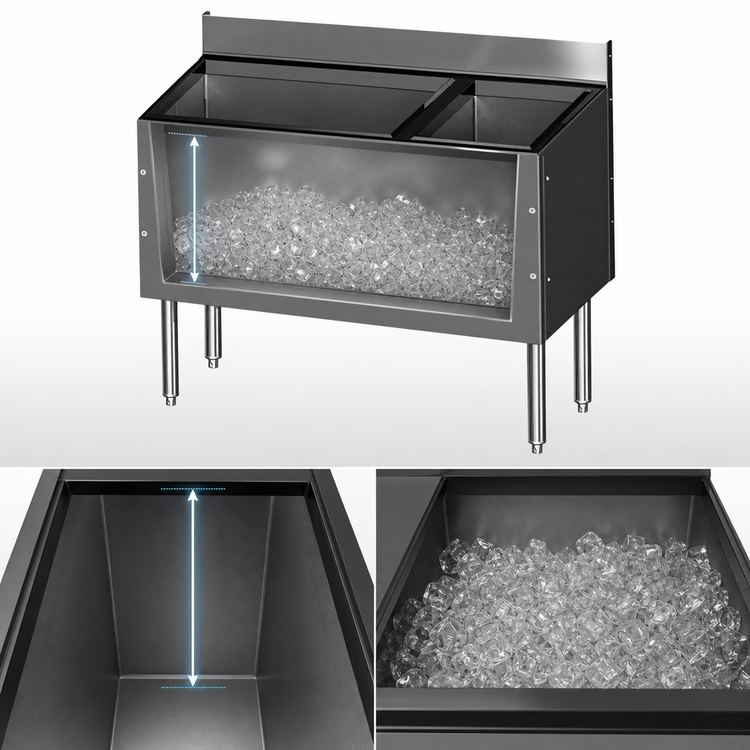 Product image #3 for CHOICE Extra Deep 48-Inch Underbar Combo Ice Bin / Cocktail Unit with Dual Bottle Wells and 10-Circuit Cold Plate