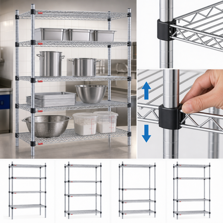 Product image #3 for EAGLEbrite Quad-Adjust 4-Tier Stationary Wire Shelving Starter Unit, 72 x 18 x 74 Inches, Zinc Finish