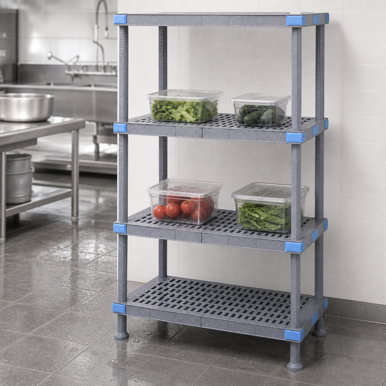 Product image #3 for Quantum Millenia 4-Shelf Polymer Shelving Unit with Dunnage Stand, 54W x 21D x 50H, Gray