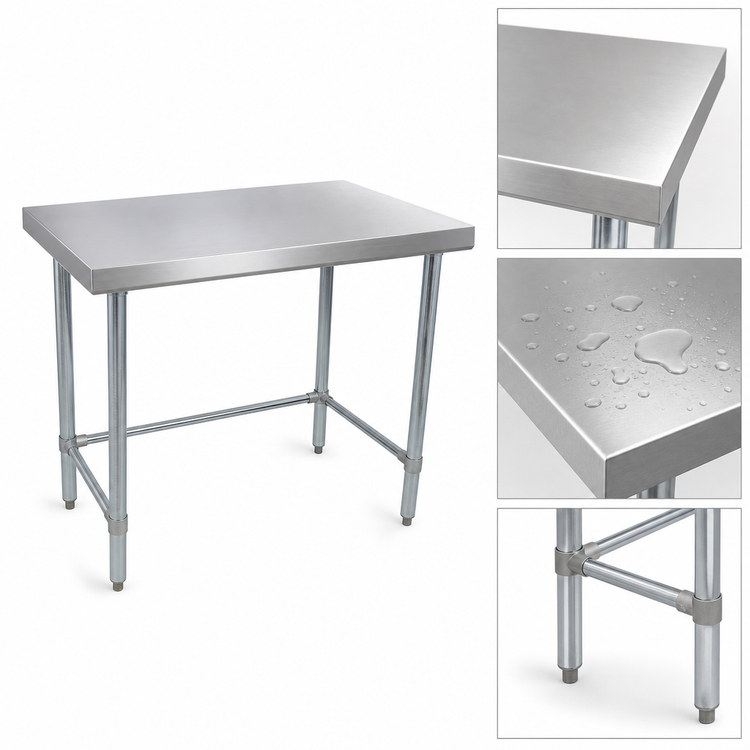 Product image #3 for BK Resources Stainless Steel Flat Top Open Base Work Table, 48"W x 30"D x 34-3/4"H