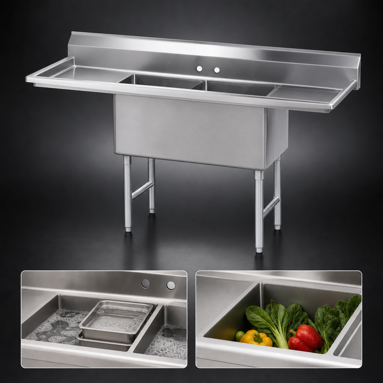 Product image #3 for Advance Tabco FC-2-1818-24RL 84-Inch Wide 2-Compartment Fabricated Sink with 24-Inch Left and Right Drainboards, 18 x 18 x 14-Inch Bowls