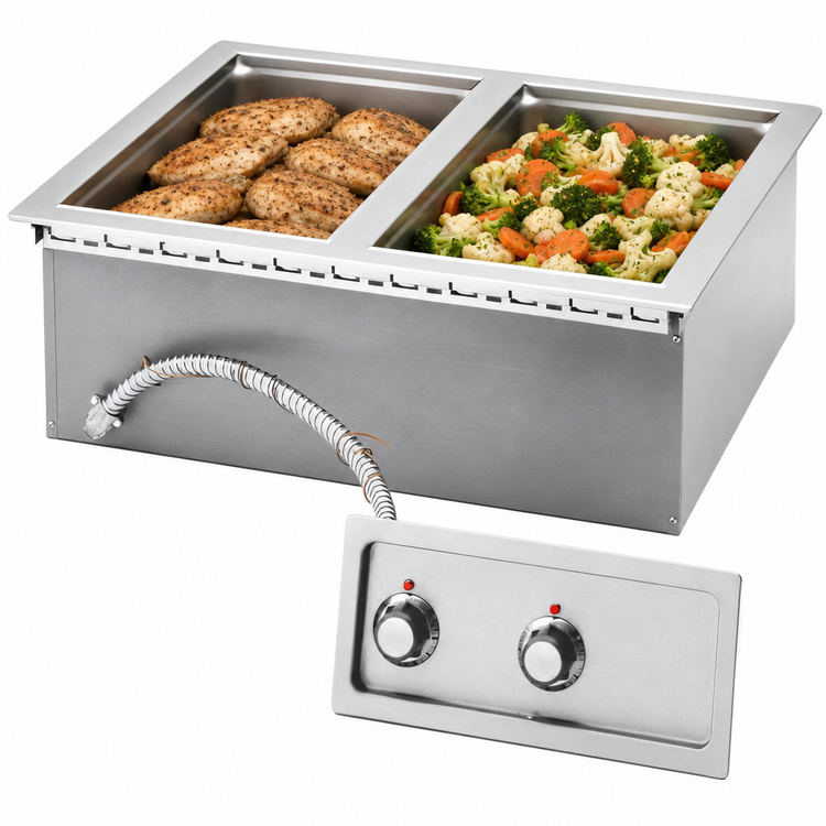 Product image #3 for APW Wyott HFW-2DS Two-Well Drop-In Electric Hot Food Well with Drain, Wet/Dry Operation, Infinite Controls