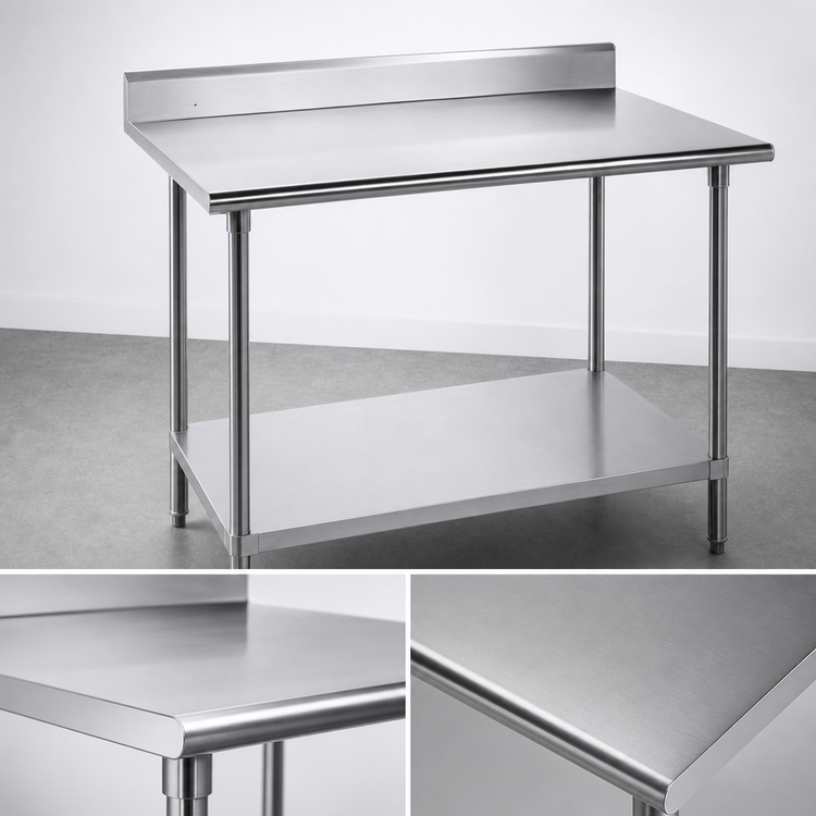 Product image #3 for Advance Tabco 120" x 24" 14 Gauge 304 Stainless Steel Work Table with 5" Backsplash and Adjustable Undershelf