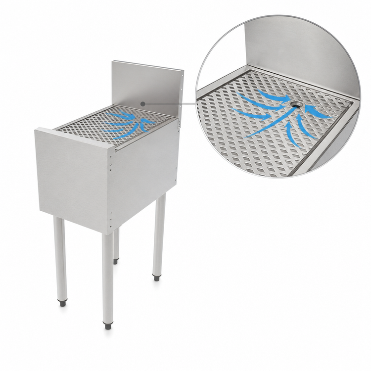 Product image #4 for Top Shelf TS Series 17-Inch Stainless Steel Freestanding Underbar Drainboard with 6-Inch Backsplash