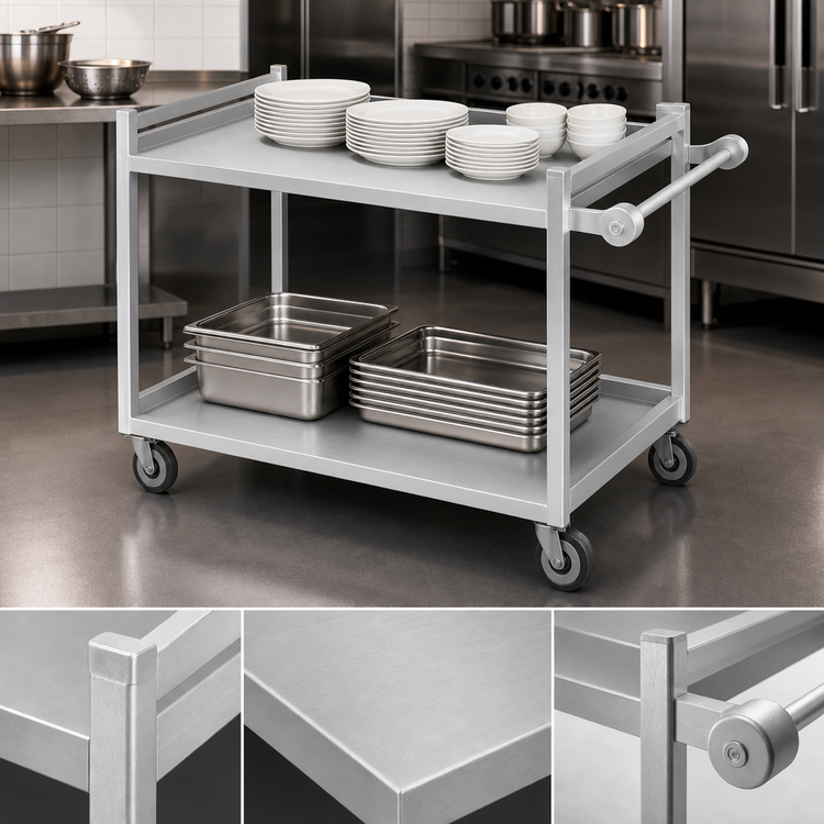 Product image #4 for Channel Lifetime Tough Heavy-Duty Aluminum Utility / Bussing Cart, 37 x 29 x 36 Inches, 2 Shelves, 500 lb Capacity