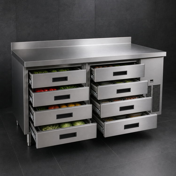 Product image #3 for Garland Arctic Fire 109-Inch Four-Section Refrigerator Base with 8 Self-Closing Drawers, Remote Refrigeration