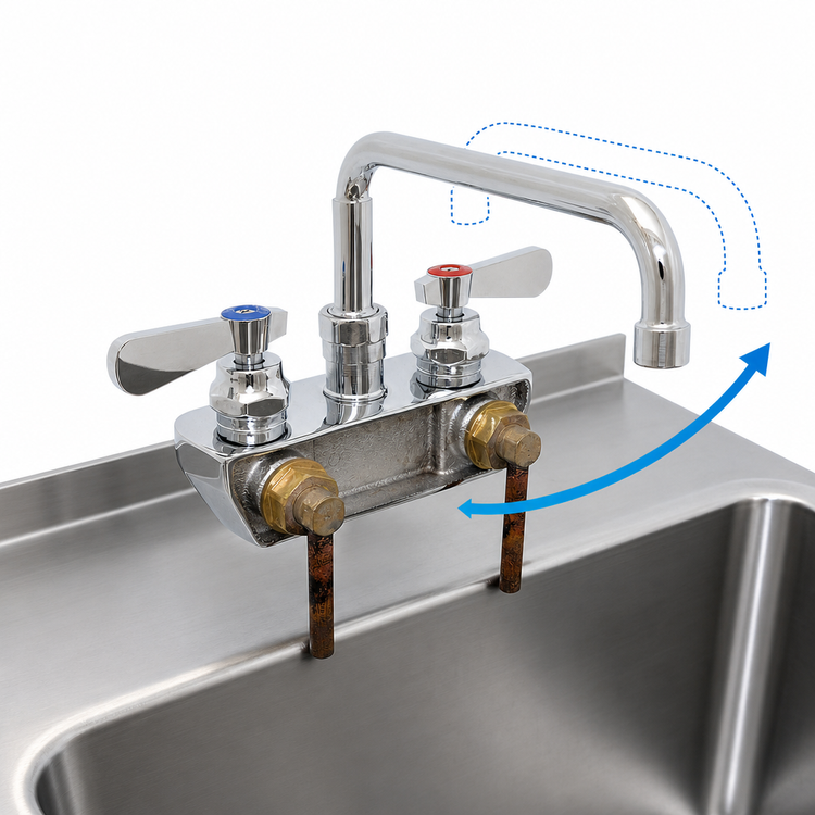 Product image #3 for BK Resources OptiFlow Heavy Duty 4" Splash Mount Shallow Solid Body Faucet with 10" Swing Spout