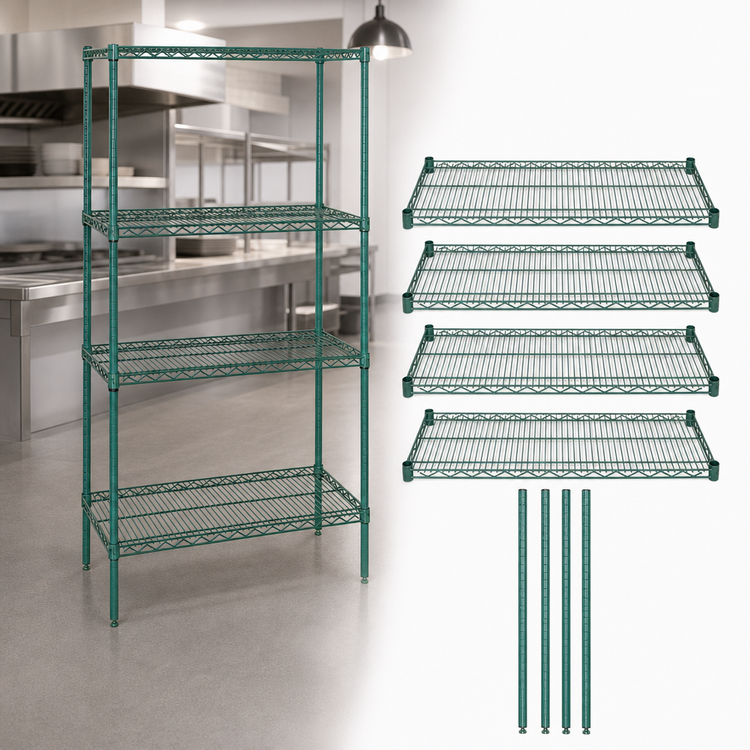 Product image #3 for Quantum 30-Inch Wide x 24-Inch Deep x 74-Inch High Stationary Wire Shelving Starter Kit, Green Epoxy Antimicrobial Finish