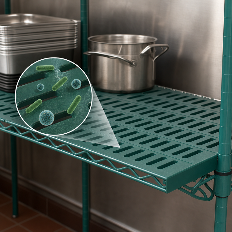 Product image #3 for Eagle Group QuadPlus Louvered Polymer Shelf Mat with MICROGARD, 54 x 24 Inches, Green Epoxy Frame