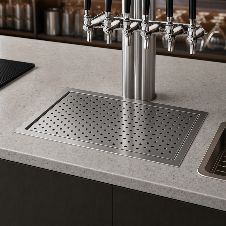 Product image #3 for Advance Tabco 18 x 48 Inch Drop-In Countertop Drain Pan with Removable Stainless Steel Drip Tray, 16 Gauge 300 Series Stainless Steel