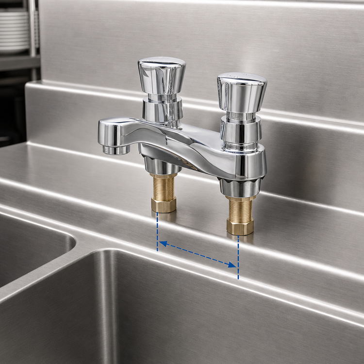 Product image #3 for T&S Brass Slow Self-Closing Metering Mixing Faucet, Deck Mount, 4-Inch Centers, 0.5 GPM