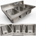 Thumbnail image #3 for BK Resources 36-Inch 3-Compartment Drop-In Sink, 18-Gauge 304 Stainless Steel, 5-Inch Riser