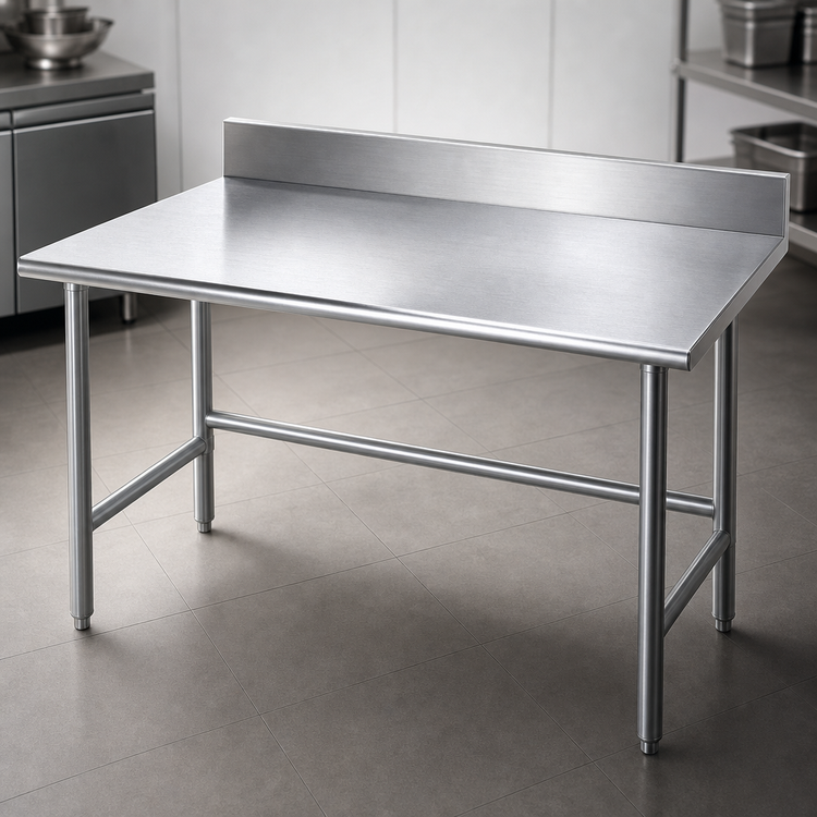 Product image #3 for Advance Tabco 84-Inch x 30-Inch 14-Gauge 304 Stainless Steel Work Table with 5-Inch Backsplash