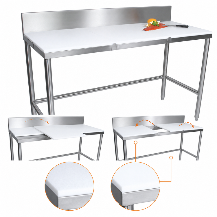 Product image #3 for John Boos 120-Inch x 24-Inch Trimming Table with 3/4-Inch Reversible Poly Top and 6-Inch Removable Backsplash