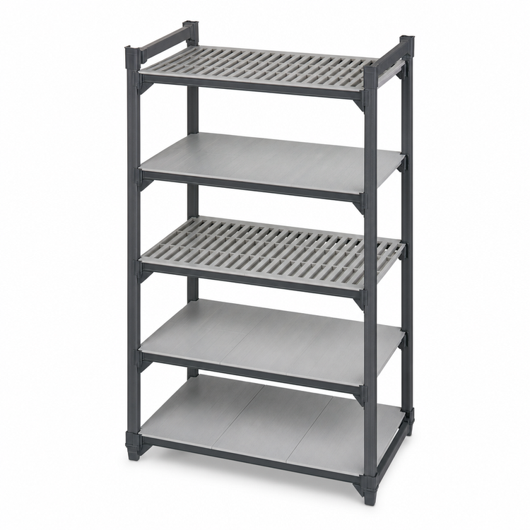 Product image #3 for Cambro Camshelving Basics Plus 21-Inch x 42-Inch 5-Shelf Solid & Vented Polymer Shelf Kit, Brushed Graphite