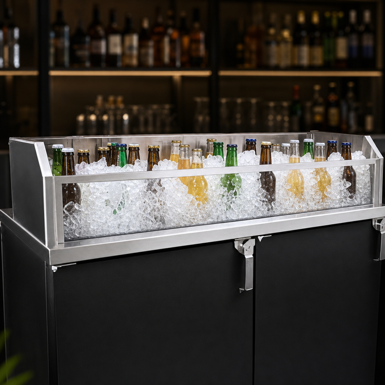 Product image #3 for Glastender Back Bar Glass Ice Display Unit for Bottled Beverages, 108 Inch W x 16 Inch D x 9 Inch H
