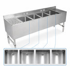 Thumbnail image #3 for John Boos UBS4-2196-2D24-X 96-Inch 4-Compartment Stainless Steel Underbar Sink with Dual 24-Inch Drainboards
