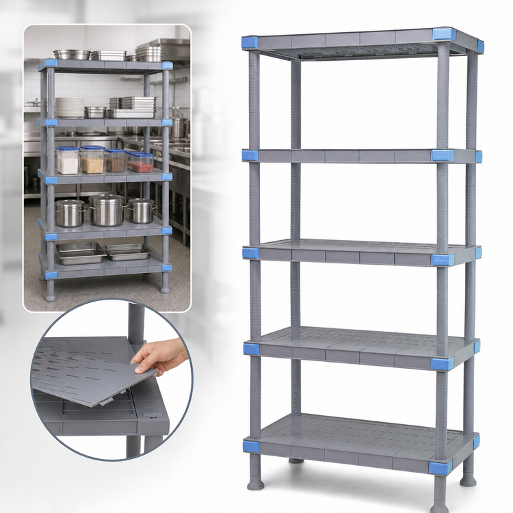 Product image #3 for Quantum Millenia 5-Shelf Polymer Shelving Unit with Dunnage Stand, 72 x 18 x 62 Inches, Gray