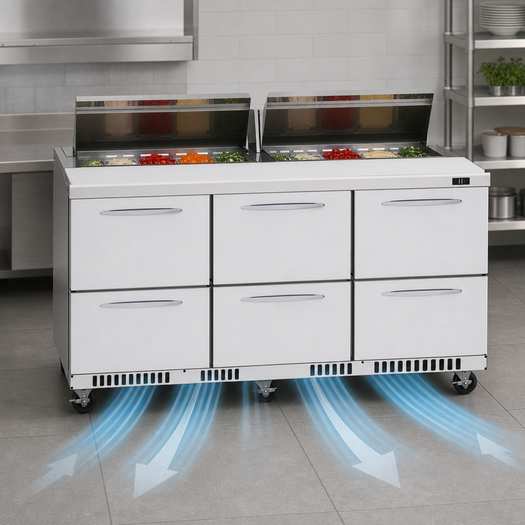 Product image #3 for Turbo Air PRO Series 72-5/8-Inch Three-Section Mega Top Sandwich/Salad Prep Table with 6 Drawers