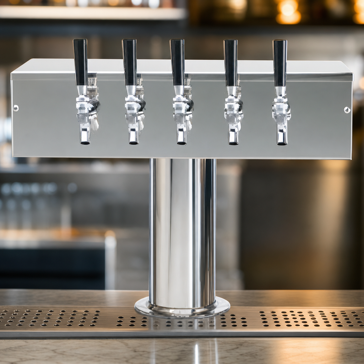 Product image #3 for Micro Matic USA T-Style 5-Faucet Countertop Air-Cooled Draft Beer Tower, Polished Stainless Steel