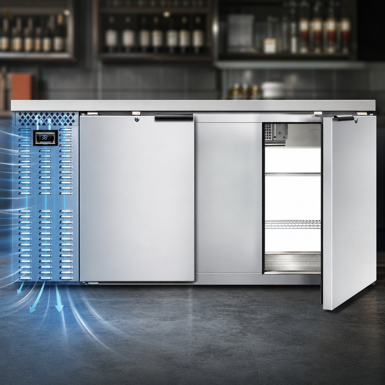 Product image #3 for Continental Refrigerator BB69NSSPT 69" 4-Door Pass-Thru Refrigerated Back Bar Cooler