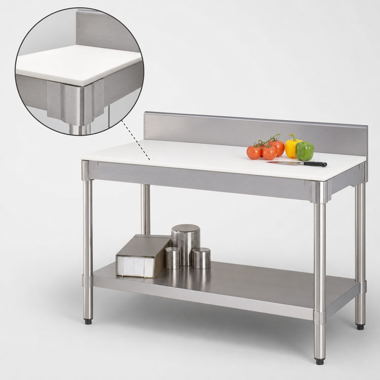 Product image #3 for New Age 48-Inch x 24-Inch Poly Top Work Table with 6-Inch Backsplash and Open Aluminum Base