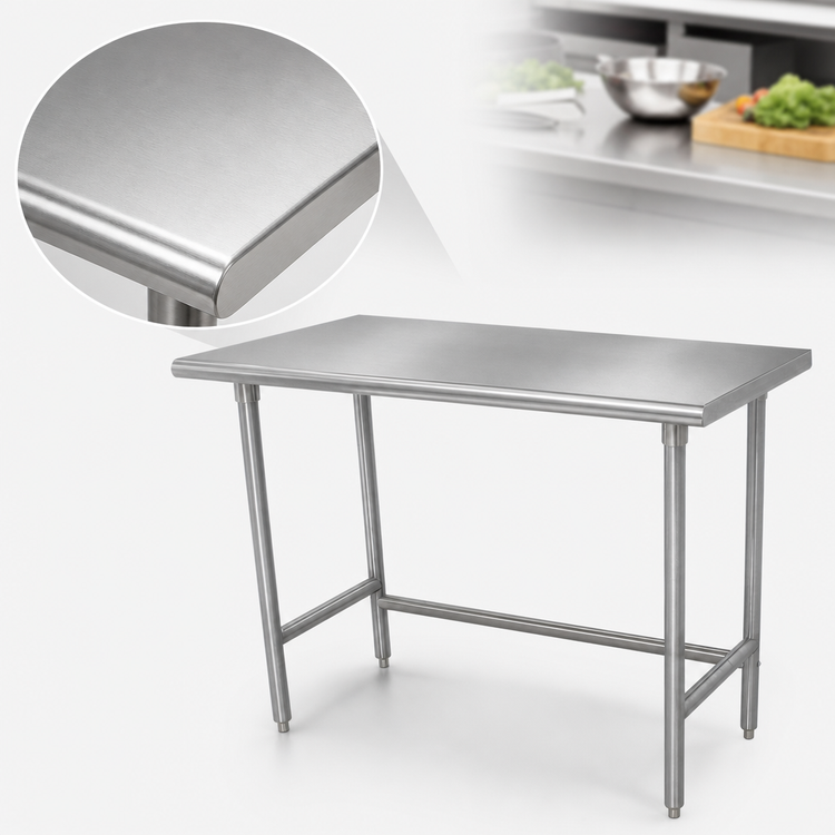 Product image #3 for Advance Tabco 72-Inch x 30-Inch 16-Gauge 304 Stainless Steel Flat Top Work Table with Open Base, Side & Rear Crossrails, and Bullet Feet