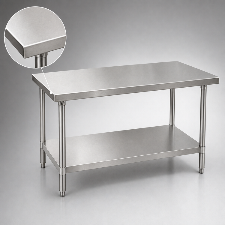 Product image #3 for Advance Tabco 72-Inch x 24-Inch 14 Gauge 304 Stainless Steel Flat Top Work Table with Adjustable Undershelf